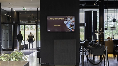 Information screen at the entrance to the restaurant in the hotel