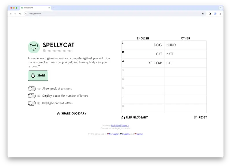 Screenshot of Spellycat