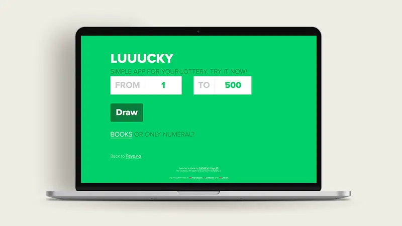 An open laptop displaying the lottery draw tool LUUUCKY