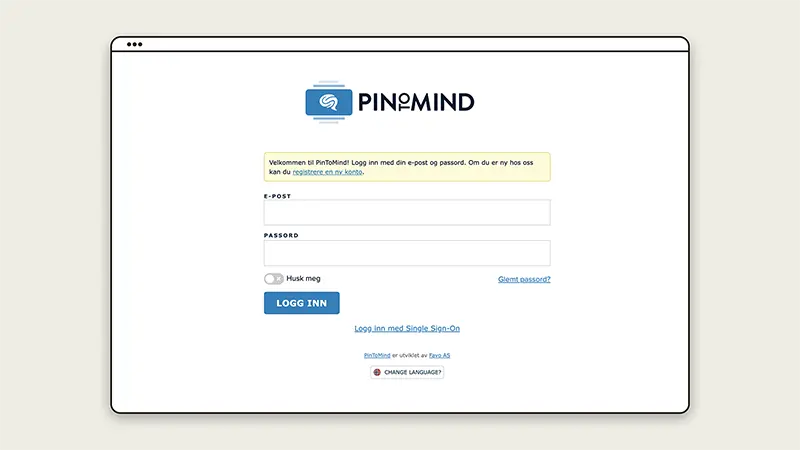 Screenshot showing PinToMind's login window with SSO